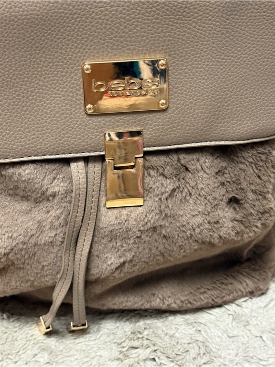 bebe Taupe Faux-Fur Backpack with Gold Hardware main image 7